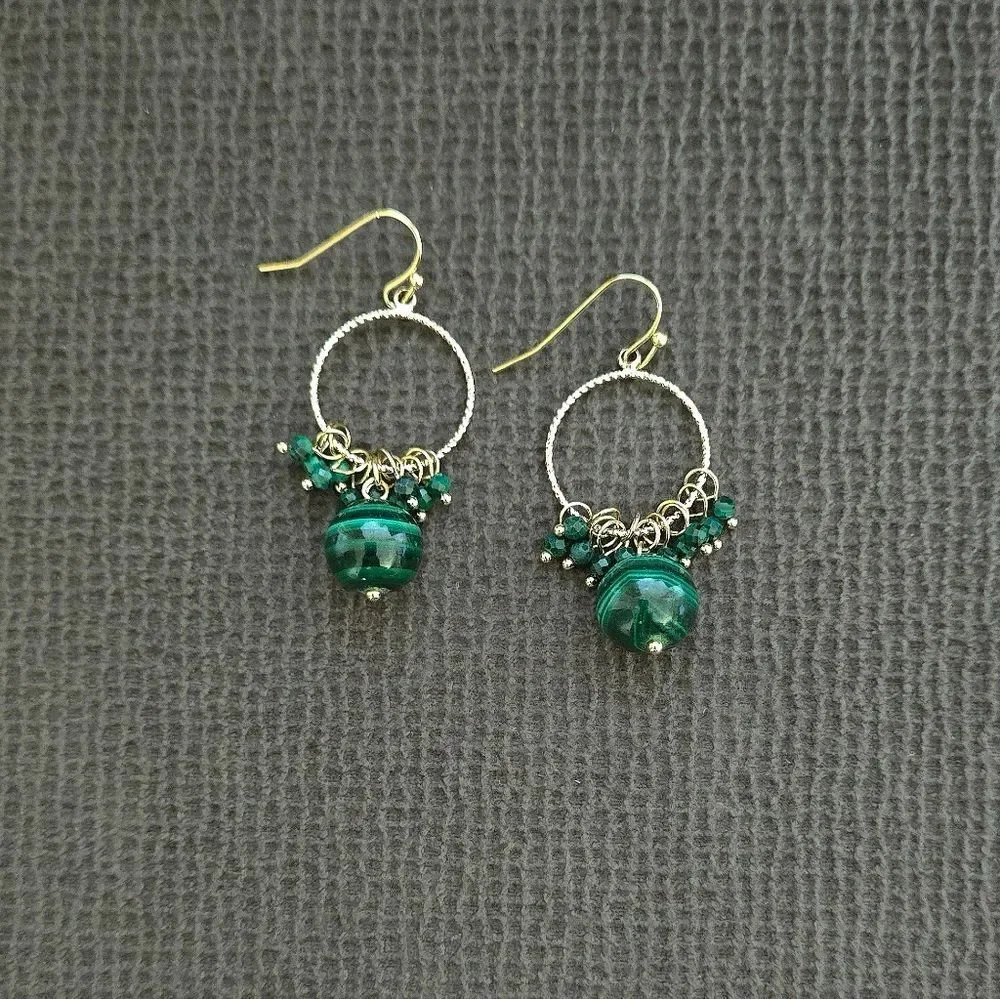 Iris & Lily Malachite💚 Cluster Dangle Earrings